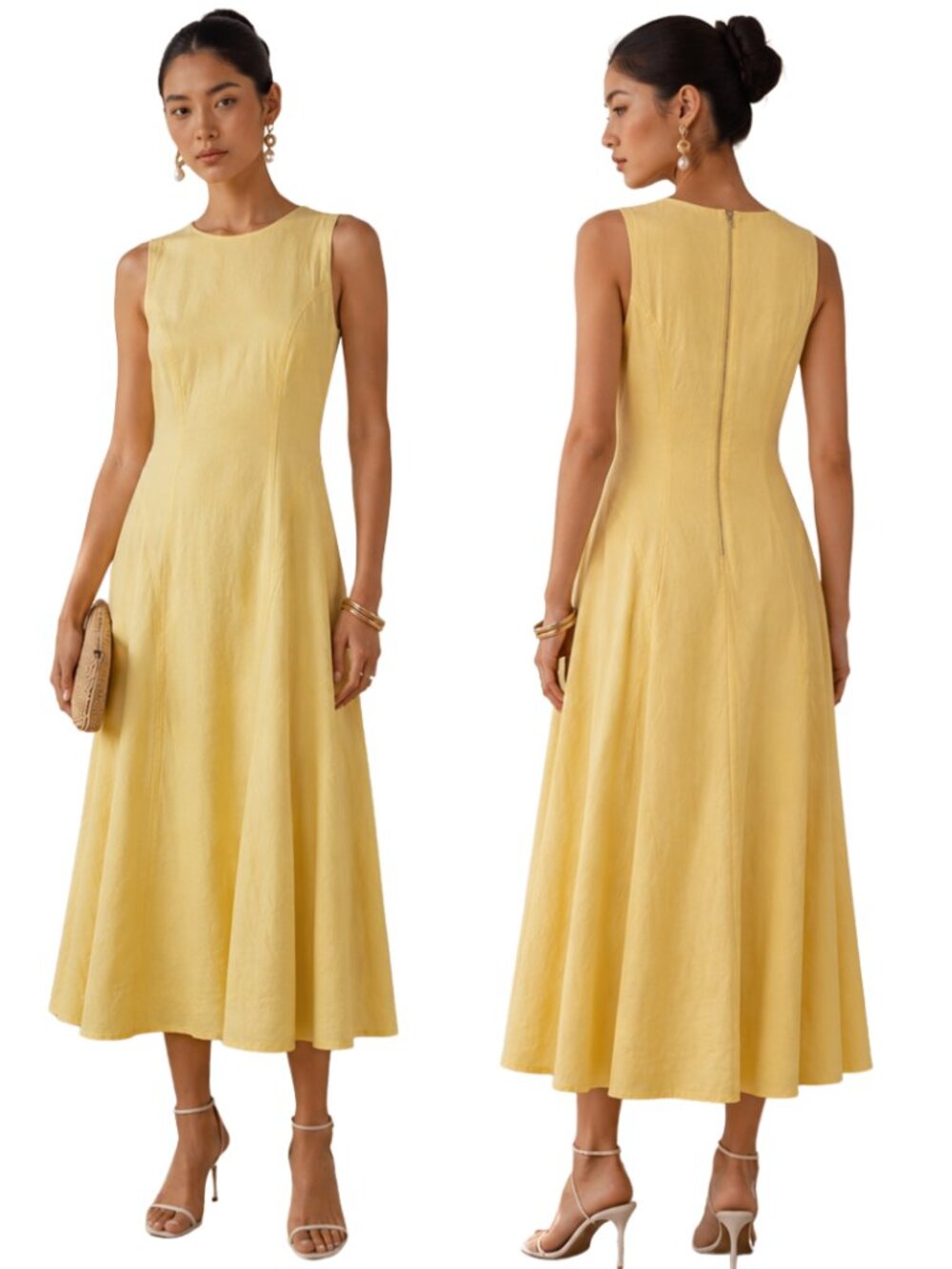 Jason Wu Linen Midi Dress Women's 6 Butter Yellow Fit & Flare Designer Quiet NWT